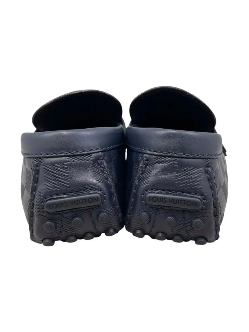 Louis Vuitton Loafers Hockenheim Line Driving Shoes 6 Damier LV Logo Navy